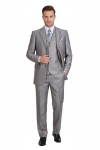 Men’s Light Gray 3-Piece Modern Fit Suit with Vest – Classic Formal Business and Wedding Attire