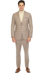 Modern Slim Fit Mens Suit – 2 Button Notch Lapel with U-Shaped Double Breasted Vest