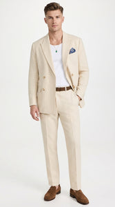 Men’s Light Beige Linen Double-Breasted Suit – Summer Wedding, Beach and Formal 2-Piece Suit