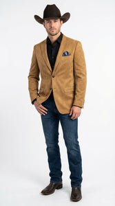 Men’s Camel Suede Cowboy Blazer with Elbow Patch – Camel Western Style Suede Sport Coat for Casual