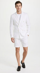 Men’s White Summer Suit with Shorts, 2 Piece Linen Style Wedding Beach Short Suit Set double breasted style