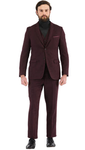 Bradford Burgundy Slim Fit 3 Piece Tweed Suit
