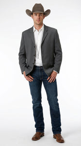 Mens Charcoal Grey Three Buttons Western Blazer – Classic Fit Cowboy Style Three Button Formal Dress Jacket