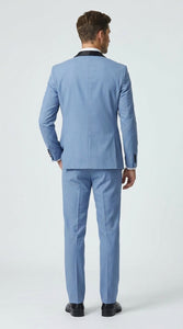 Men’s Powder Blue 3 Piece Tuxedo Suit – Light Blue Shawl Lapel Wedding Prom Suit with Vest