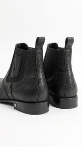 Men’s Shark Skin Cowboy Boots – Black Exotic Leather Western Chelsea Ankle Boots by Vestigium