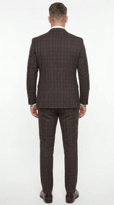 Men’s Vitali 3PC Suit – Choclate Brown and blue Plaid Check 3-Piece Suit with Double-Breasted Vest Modern Fit Side Vented
