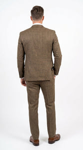 Men's Great Gatsby Brown Checker Plaid Texture 3-Piece Suit – Classic Fit Business, Wedding & Formal Suit Set - Victorian style 1920s