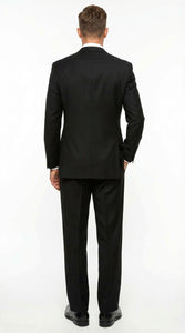 Tiglio Mens Black 3 Piece Suit – Single Button Classic Fit Pleated Wide Leg Pants Formal Business Chruch Suit - 100% Wool