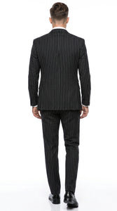 Men’s Black Skeleton Bone Pinstripe 3 Piece Suit – Gangster Style Striped Suit with Vest