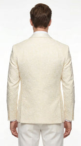Men’s Ivory Off White Jacquard Dinner Jacket – Cream Tuxedo Blazer for Weddings & Formal Events + Bowtie included