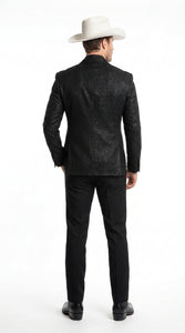 Men’s Black Western Tuxedo Blazer – Shimmer Cowboy Dinner Jacket Shiny Sparkely
