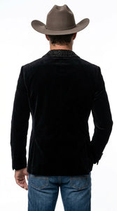 Men’s Black Velvet Western Blazer – Rhinestone Formal Cowboy Sport Jacket Removable Rhinestone Glitter Lapel