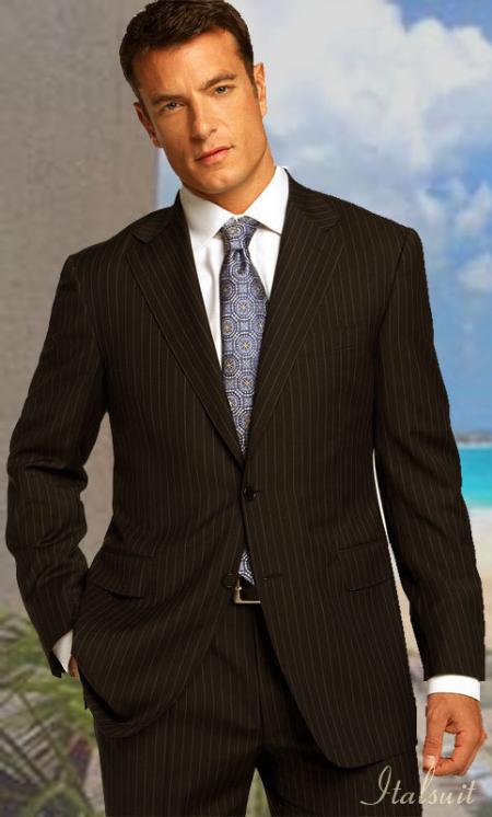 2 Button Color Brown With Pinstripe Men's Suit Side Vent Back Jacket Style With 1 Pleated Pants