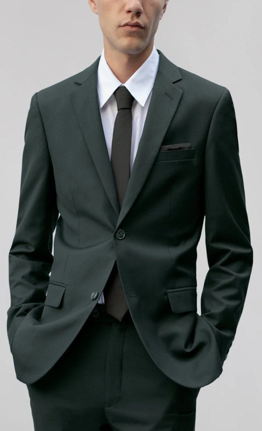 Mens Olive Green Notched Lapel 2-Button Suit Slim Fit