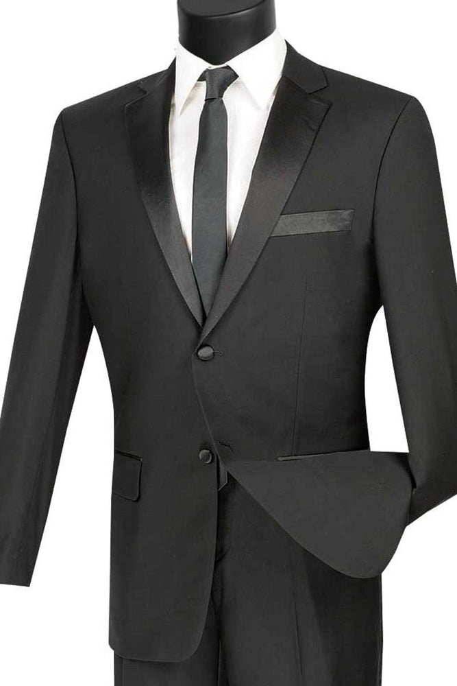 2-Button Slim Fit Notch Tuxedo in Black by Vinci - USA Men's Outlet