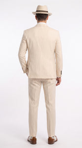 Men’s Ivory Cream Pinstripe 3-Piece Suit – 1920s Gangster Gatsby Wedding and Formal Suit