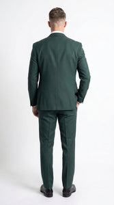 Mens Vitali 3 Piece Suit W/Scoop Vest Hunter Green 3-Piece Suit –, Big Peak Lapel  Vest and Pants  Modern Fit Two Buttons