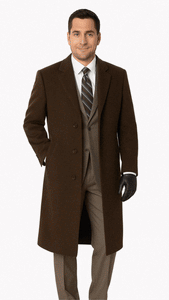 Men's Dress Coat Long Wool Winter Dress Knee Length Men's Overcoat Coat Reg: $1495 Luxurious High-Quality 10% Cashmere Premium Top Coat Brown