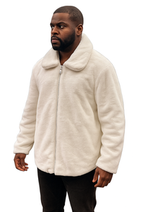 Men's White Fur Short Coat – Single Breasted, Full Zip, Regular Fit