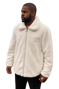 Men's White Fur Short Coat – Single Breasted, Full Zip, Regular Fit