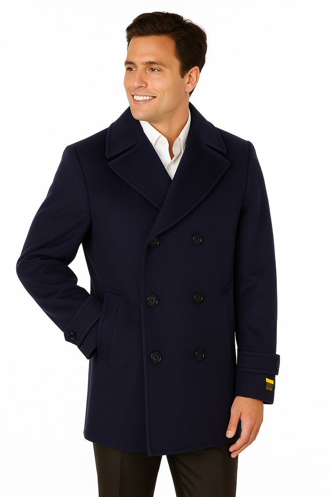 Big & Tall Men's Wool Peacoat – Classic Double Breasted Overcoat