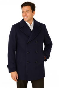 Big & Tall Men's Wool Peacoat – Classic Double Breasted Overcoat