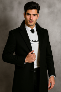 Men's Black Wool Overcoat – Big & Tall Dress Topcoat in Dark Color