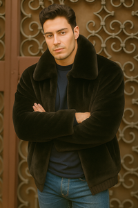 Men's Black Faux Fur Overcoat – Fuzzy Warm Winter Jacket Style