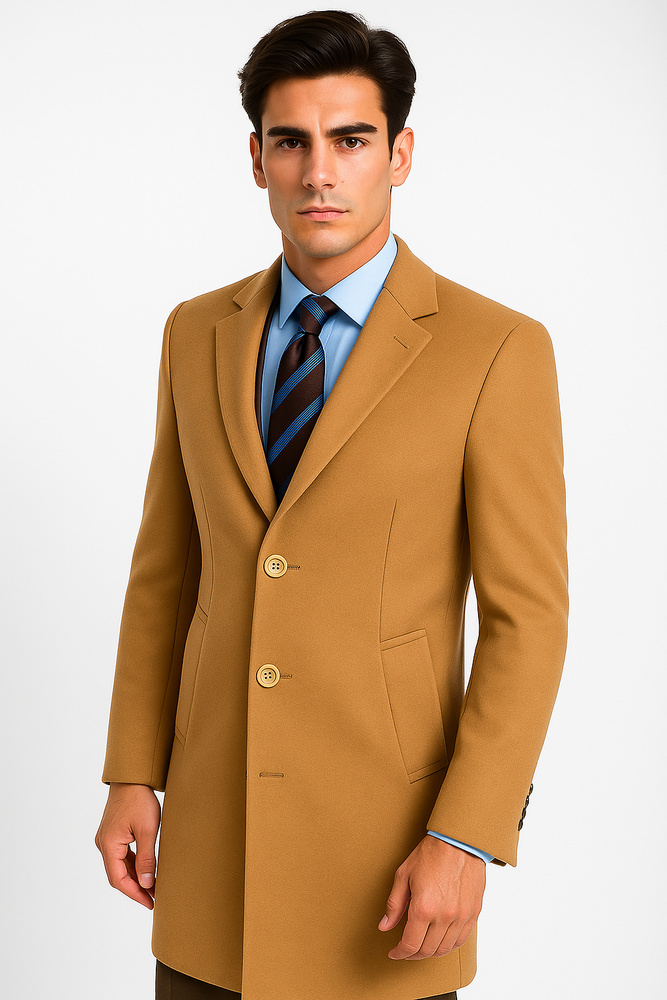 Men's Camel Wool & Cashmere Overcoat – Classic Full Length Topcoat