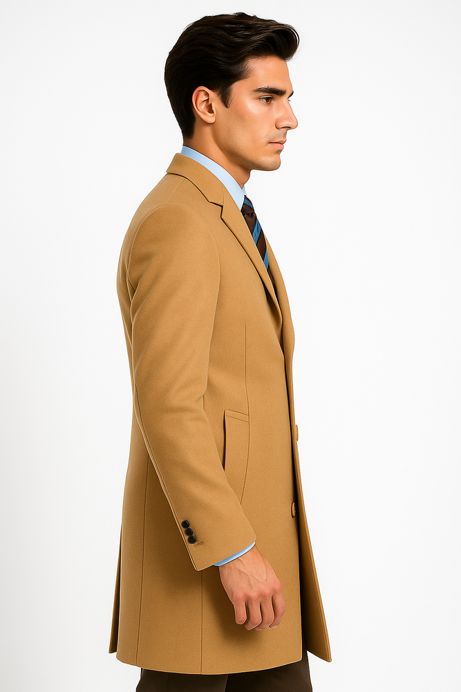 Men's Camel Wool & Cashmere Overcoat – Classic Full Length Topcoat