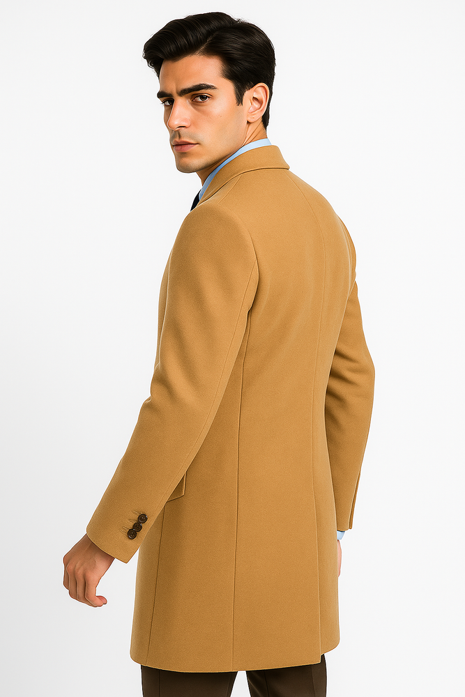Men's Camel Wool & Cashmere Overcoat – Classic Full Length Topcoat