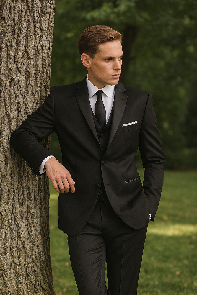 Mantoni Black Wool 2-button 2-Piece Tuxedo
