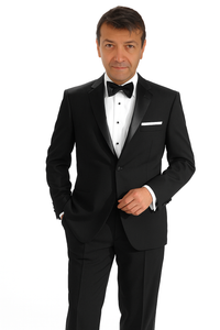Mantoni 140s Wool 1-button Black Tuxedo