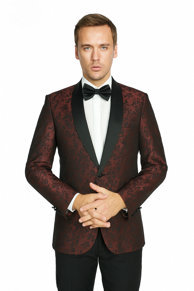 Shawl Jacquard Tuxedo by Giorgio Fiorelli in Burgundy, Gray