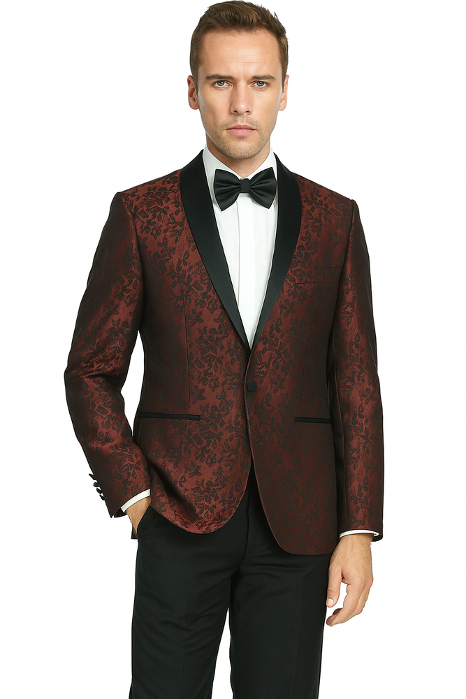 Shawl Jacquard Tuxedo by Giorgio Fiorelli in Burgundy, Gray