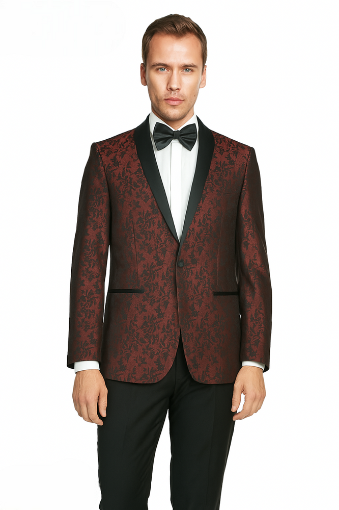 Shawl Jacquard Tuxedo by Giorgio Fiorelli in Burgundy, Gray