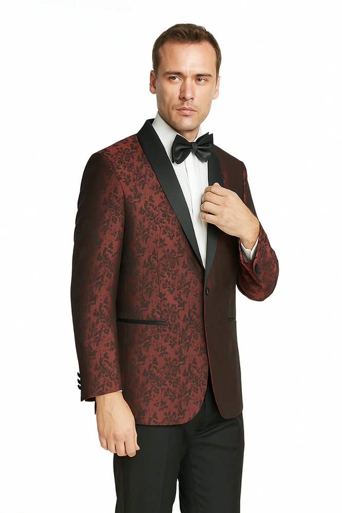 Shawl Jacquard Tuxedo by Giorgio Fiorelli in Burgundy, Gray