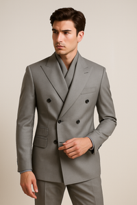 Tiglio Rosso Suit  - Classic Fit Athletic Cut 100% Wool Super 150s Italian Fabric Peak Lapel in Color Gray
