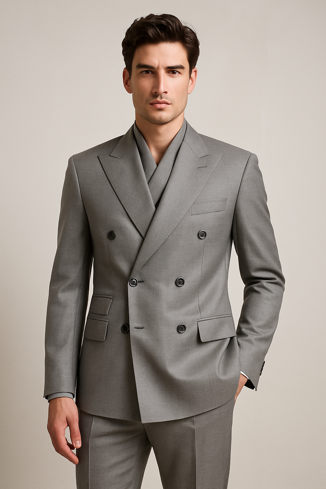 Tiglio Rosso Suit  - Classic Fit Athletic Cut 100% Wool Super 150s Italian Fabric Peak Lapel in Color Gray