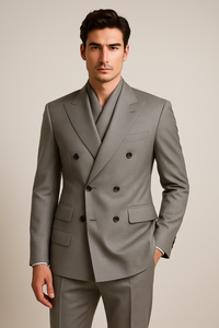 Tiglio Rosso Suit  - Classic Fit Athletic Cut 100% Wool Super 150s Italian Fabric Peak Lapel in Color Gray