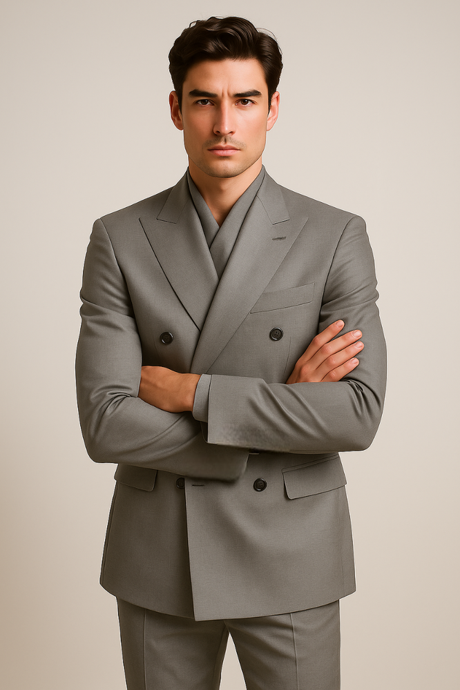 Tiglio Rosso Suit  - Classic Fit Athletic Cut 100% Wool Super 150s Italian Fabric Peak Lapel in Color Gray