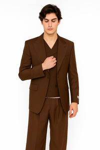 Tiglio Rosso Suit  - Classic Fit Athletic Cut 100% Wool Super 150s Italian Fabric Peak Lapel in Color Brown