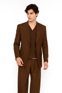 Tiglio Rosso Suit  - Classic Fit Athletic Cut 100% Wool Super 150s Italian Fabric Peak Lapel in Color Brown