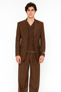 Tiglio Rosso Suit  - Classic Fit Athletic Cut 100% Wool Super 150s Italian Fabric Peak Lapel in Color Brown