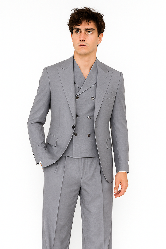 Tiglio Rosso Suit  - Classic Fit Athletic Cut 100% Wool Super 150s Italian Fabric Peak Lapel in Color Light Gray