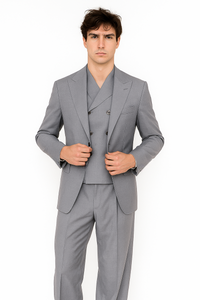 Tiglio Rosso Suit  - Classic Fit Athletic Cut 100% Wool Super 150s Italian Fabric Peak Lapel in Color Light Gray
