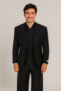 Tiglio Rosso Suit  - Classic Fit Athletic Cut 100% Wool Super 150s Italian Fabric Peak Lapel in Color Navy