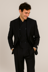 Tiglio Rosso Suit  - Classic Fit Athletic Cut 100% Wool Super 150s Italian Fabric Peak Lapel in Color Navy