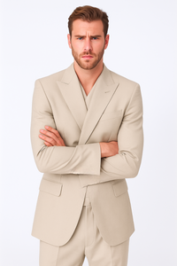 Tiglio Rosso Suit  - Classic Fit Athletic Cut 100% Wool Super 150s Italian Fabric Peak Lapel in Color Tan