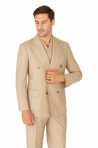 Tiglio Rosso Suit  - Classic Fit Athletic Cut 100% Wool Super 150s Italian Fabric Peak Lapel in Color Light Tan